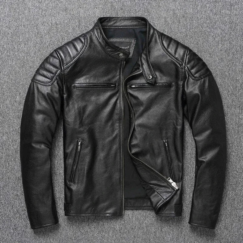 Blouson homme en cuir de vache, col montant – CLEVI Paris