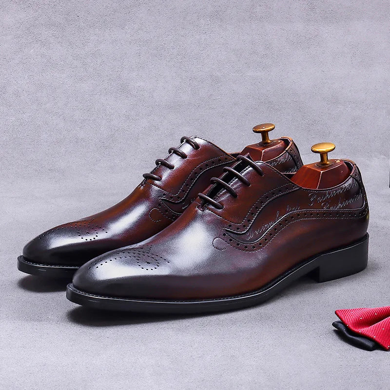 Oxford Cuir de Vache Sculpté Style Britannique Homme Imperméable Rehaussant Mariage Bureau – CLEVI Paris