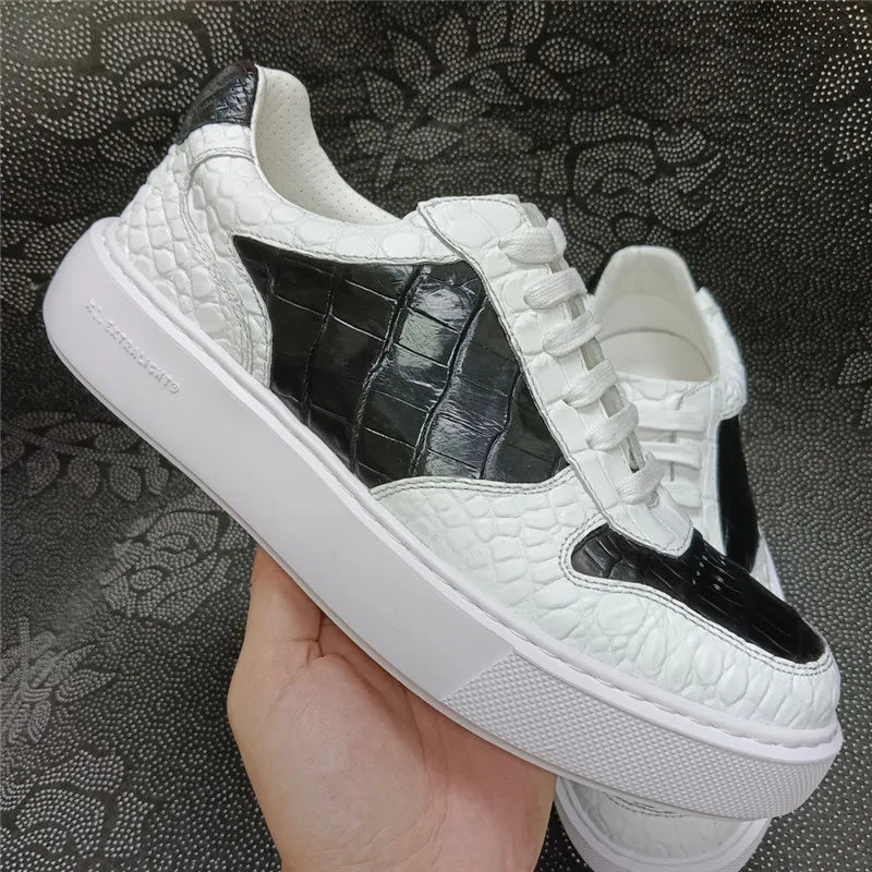 Sneakers Cuir Croco Noir & Blanc Homme – CLEVI Paris