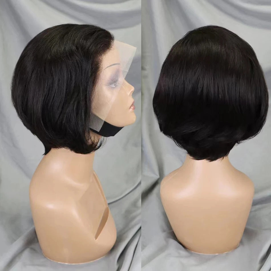 Perruque Pixie Cut Bob Courte 6 Pouces Cheveux Humains Brésiliens Lace 13x4 180% – CLEVI Paris