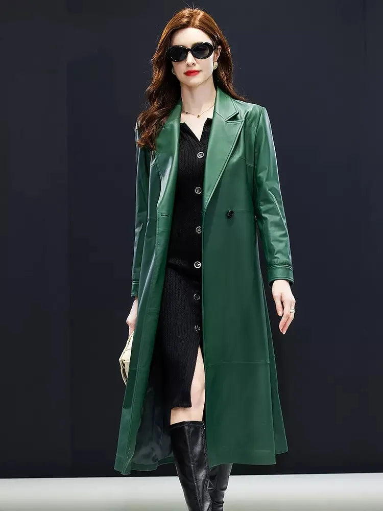 Trench long femme cuir de mouton ceinturé – CLEVI Paris