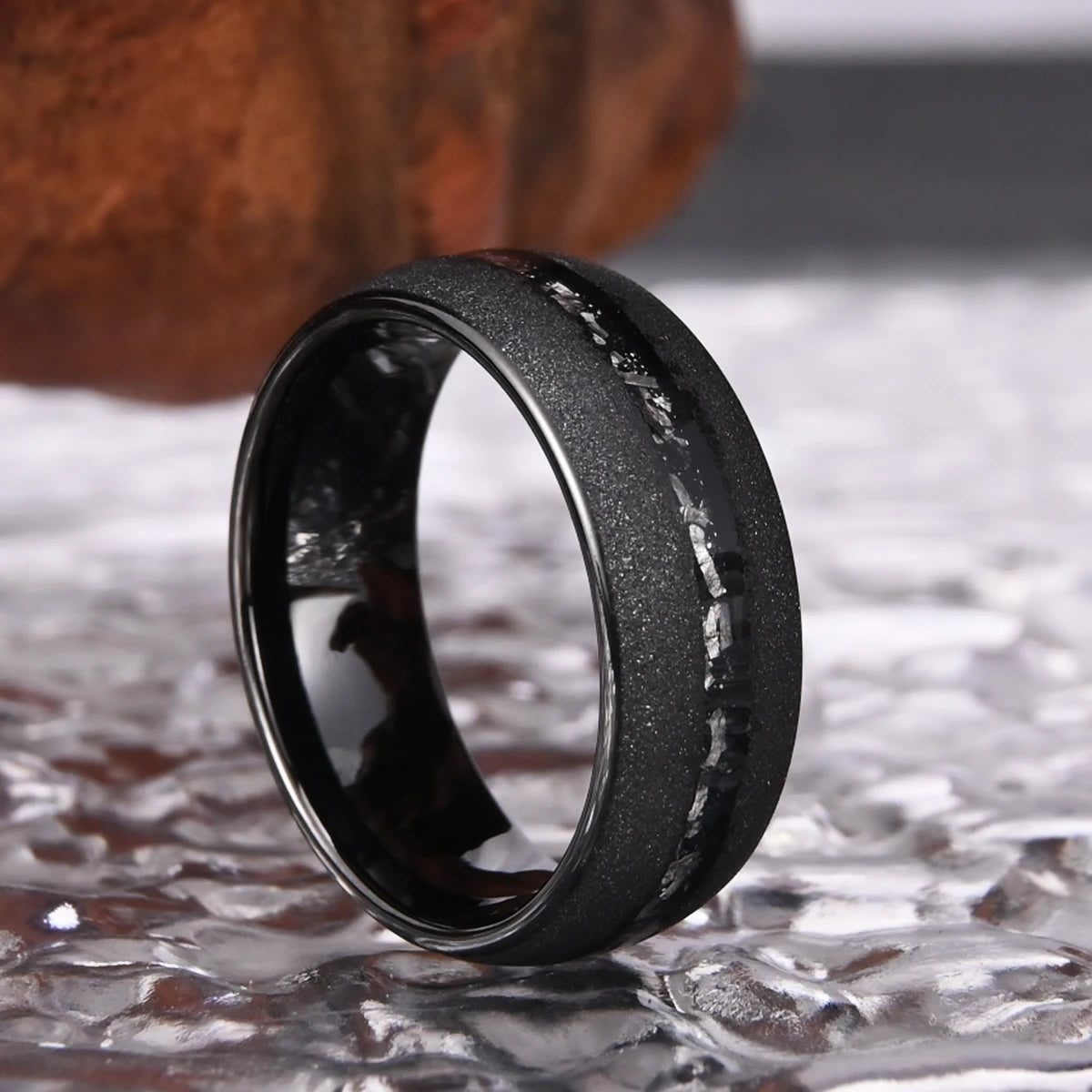 Bague Unisexe Tungstène, Incrustation Météorite 8 mm – CLEVI Paris