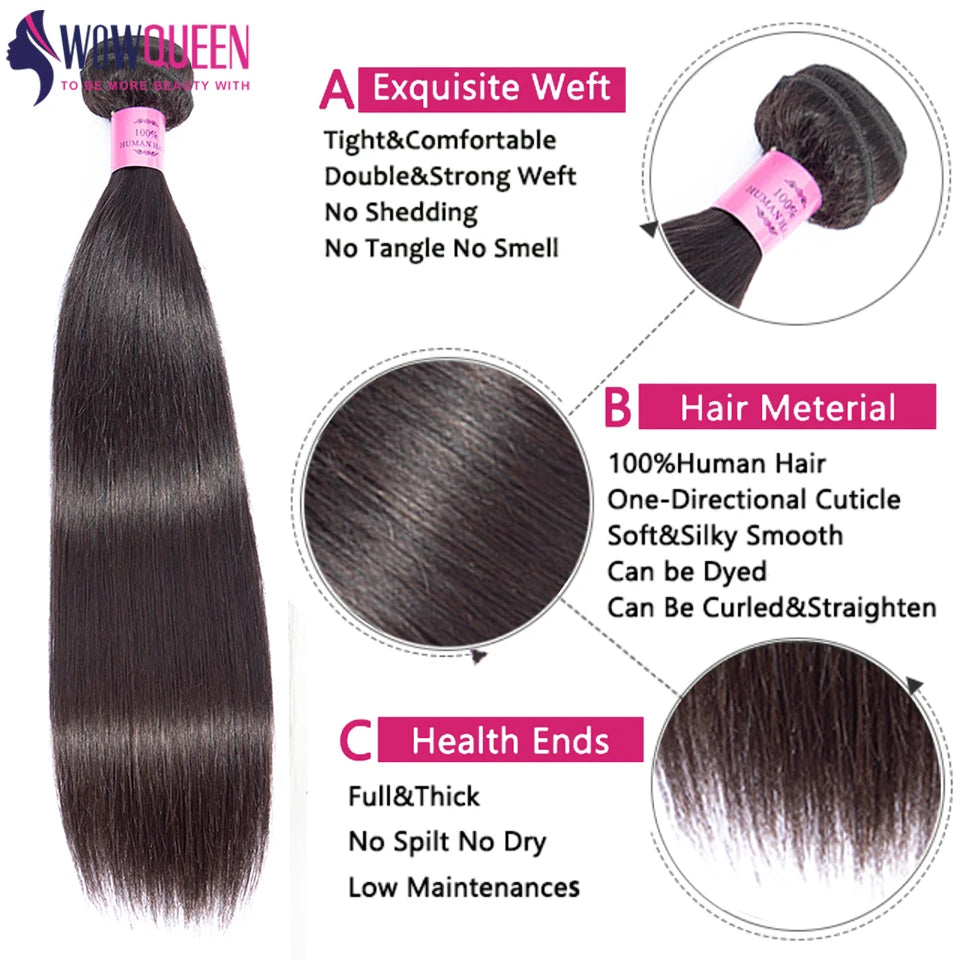 Extensions Straight Cheveux Brésiliens Remy Hair 12A – Bundles 1/3/4 Pcs 10-40 Pouces – CLEVI Paris
