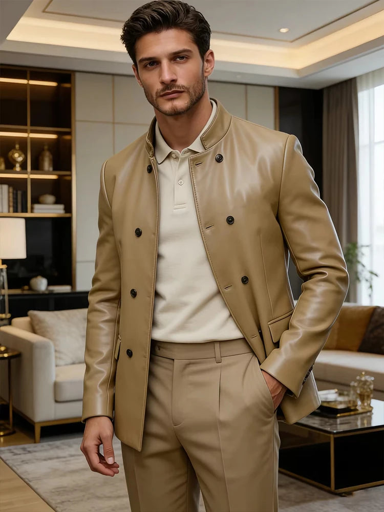 Blazer homme en similicuir, col montant – CLEVI Paris