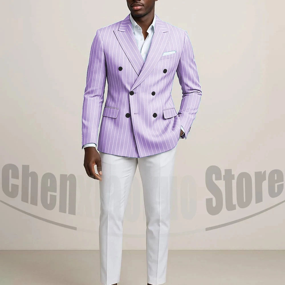 Costume Double boutonnage pour hommes avec fines rayures, tenues formelles sur mesure pour affaires, décontractées, fête, Chic, costume 2 pièces