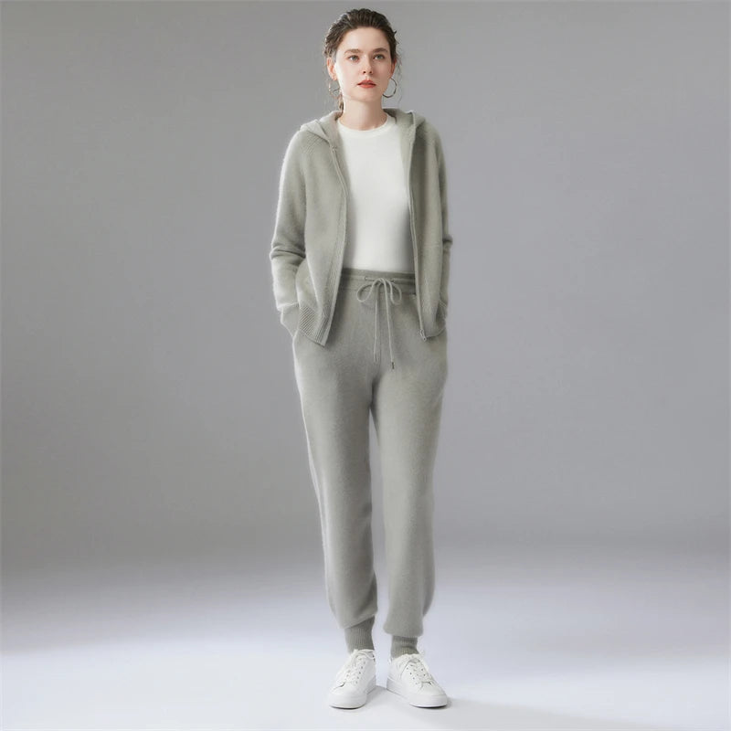 Ensemble cachemire femme à capuche et pantalon – CLEVI Paris
