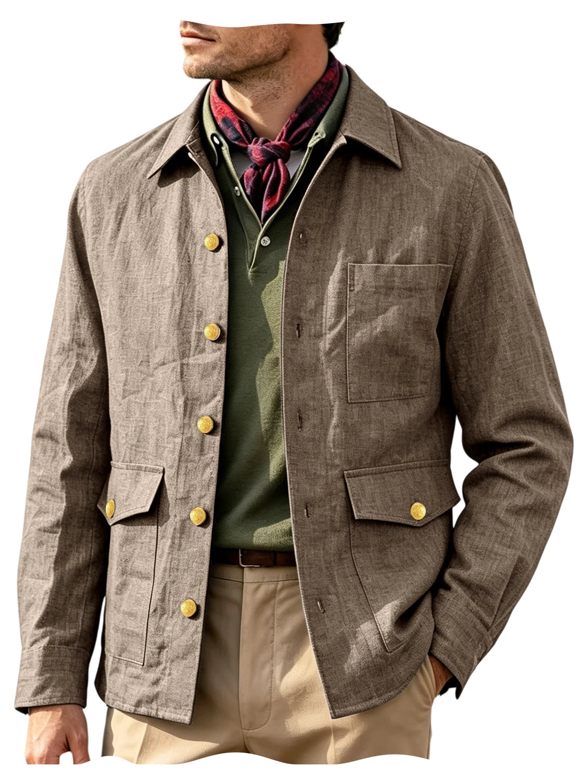 Veste homme en lin mélangé à boutons dorés – CLEVI Paris