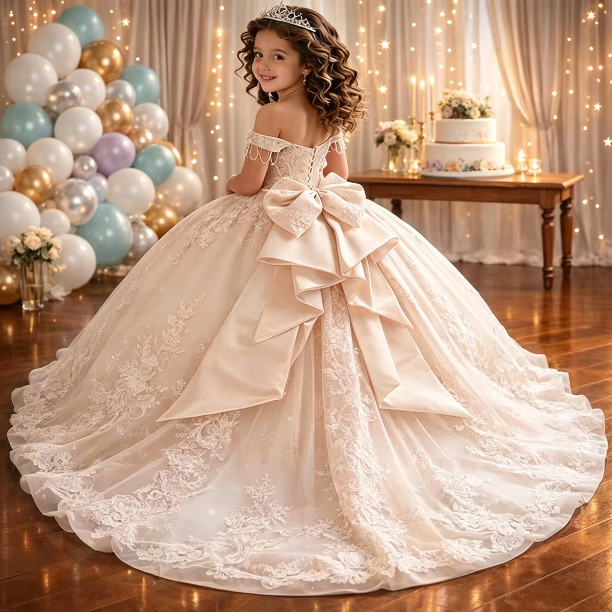 Robe de cérémonie fille en tulle à traîne – CLEVI Paris