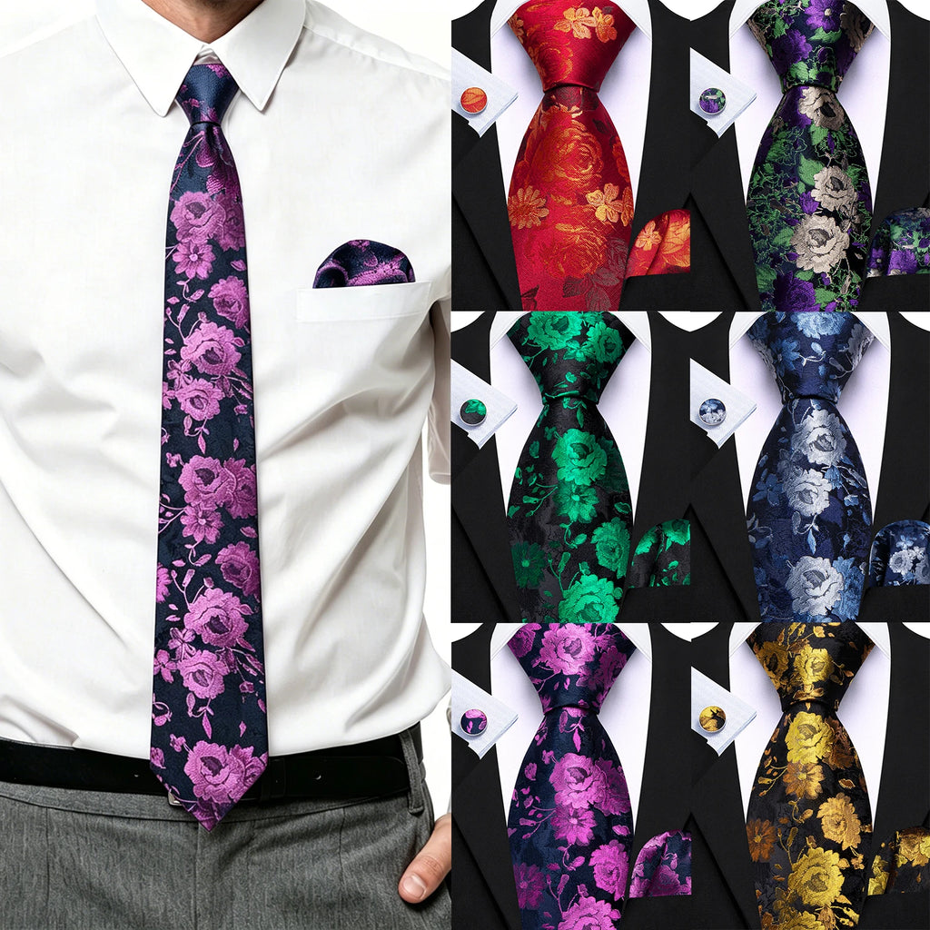 Ensemble cravate homme 3 pièces jacquard floral – CLEVI Paris