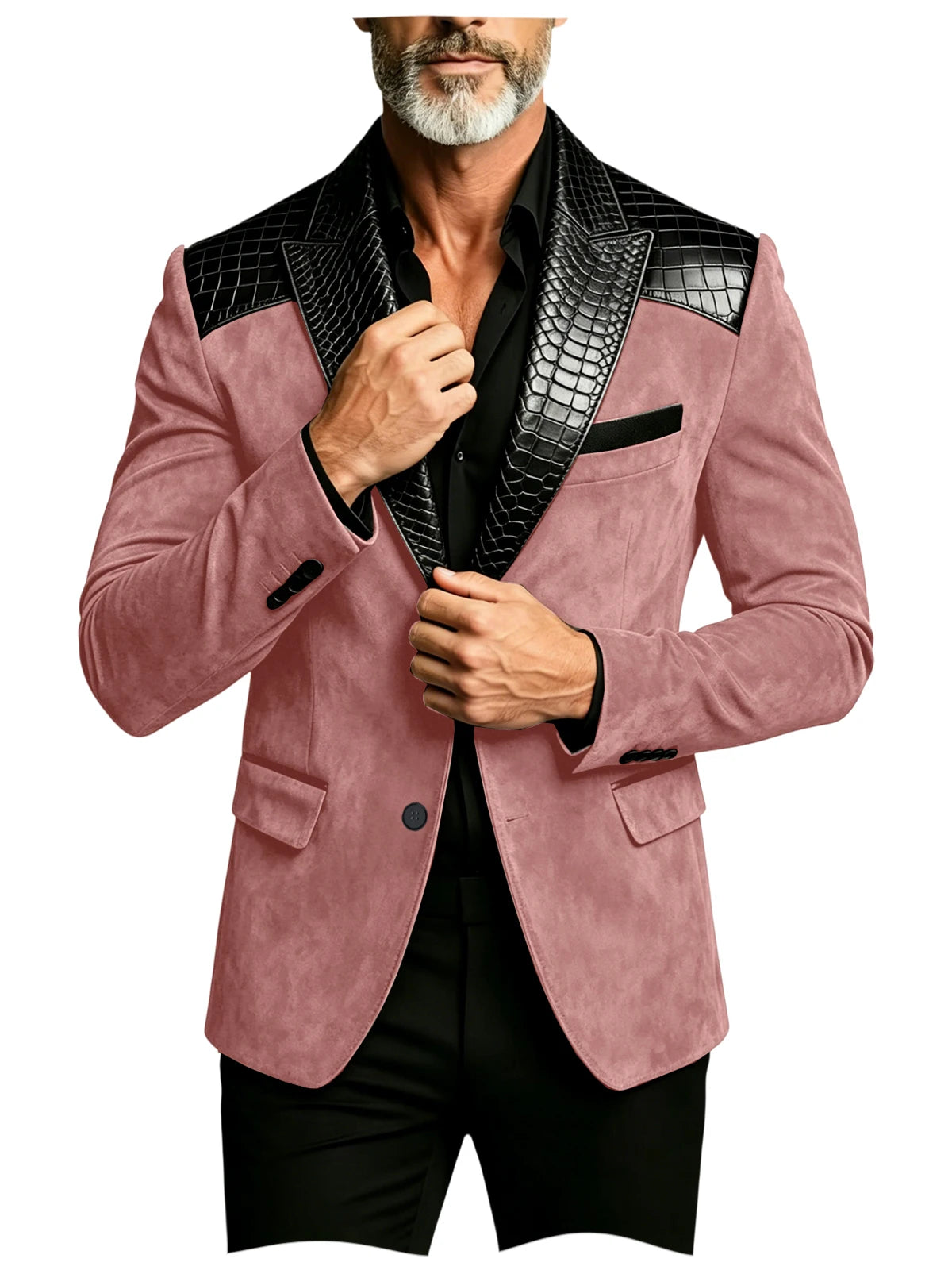 Blazer homme en daim, revers façon crocodile – CLEVI Paris