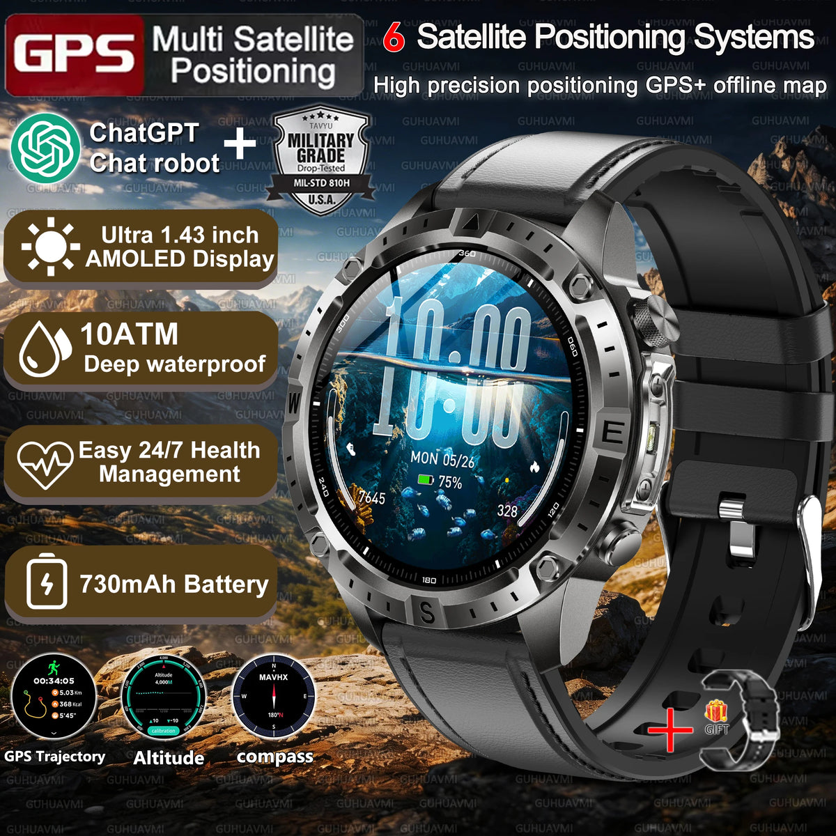 Montre GPS AMOLED avec cartes hors ligne – CLEVI Paris