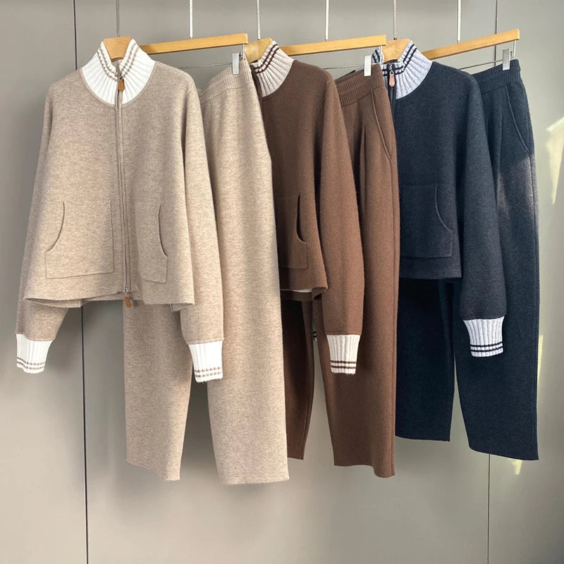 Ensemble femme GPBD en maille à col contrasté – CLEVI Paris