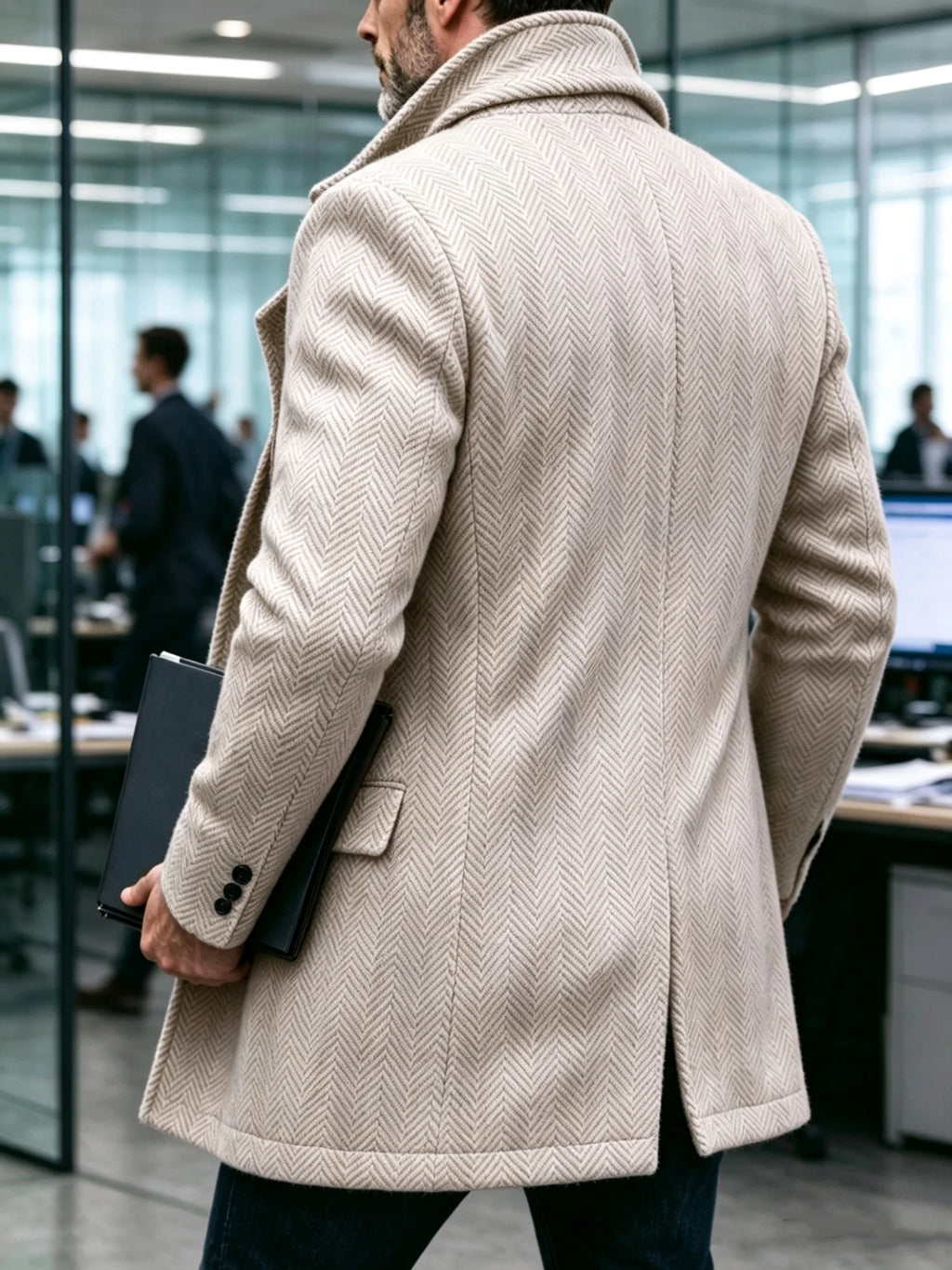 Manteau homme court à chevrons en laine mélangée – CLEVI Paris
