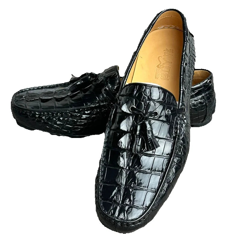 Mocassins homme noirs à pompons en cuir – CLEVI Paris