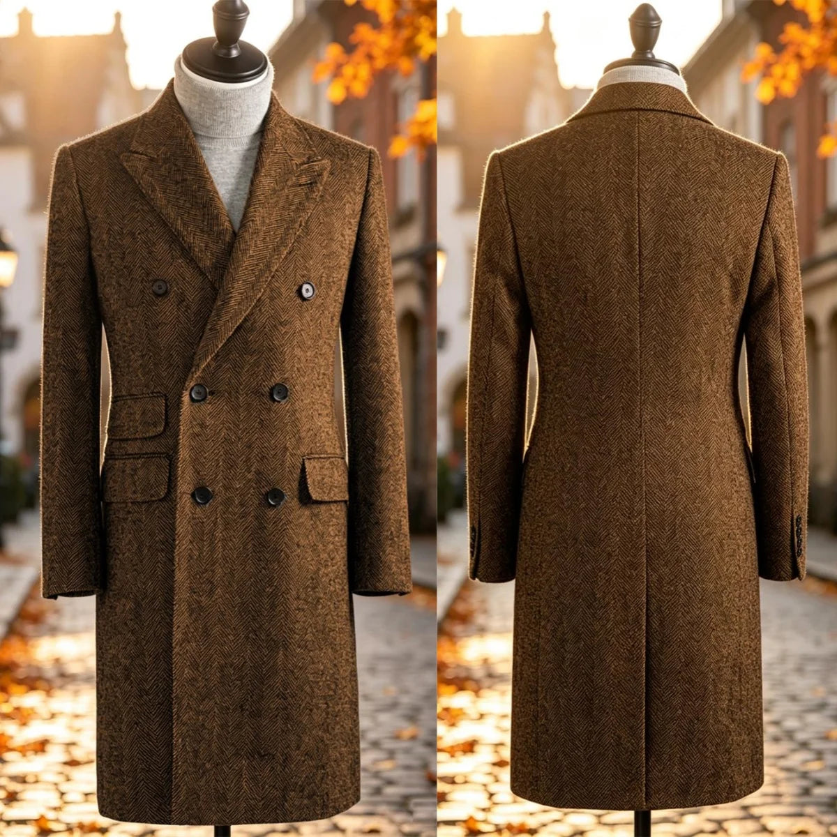 Manteau long homme laine mélangée à chevrons – CLEVI Paris
