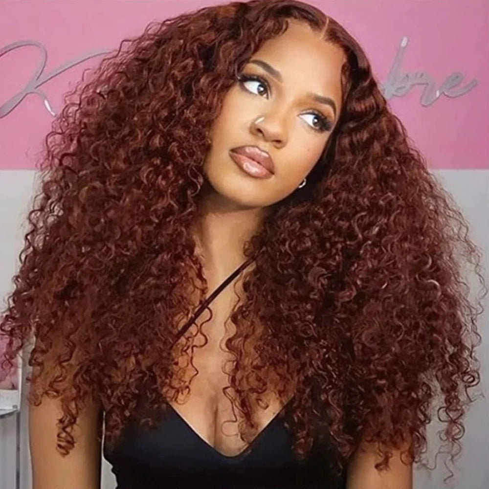 Perruque Lace Frontal Water Wave Brun Roux Cheveux Brésiliens Remy | HD Lace 13x4 & 13x6 | Densité 180%-200% | 16-36 Pouces – CLEVI Paris