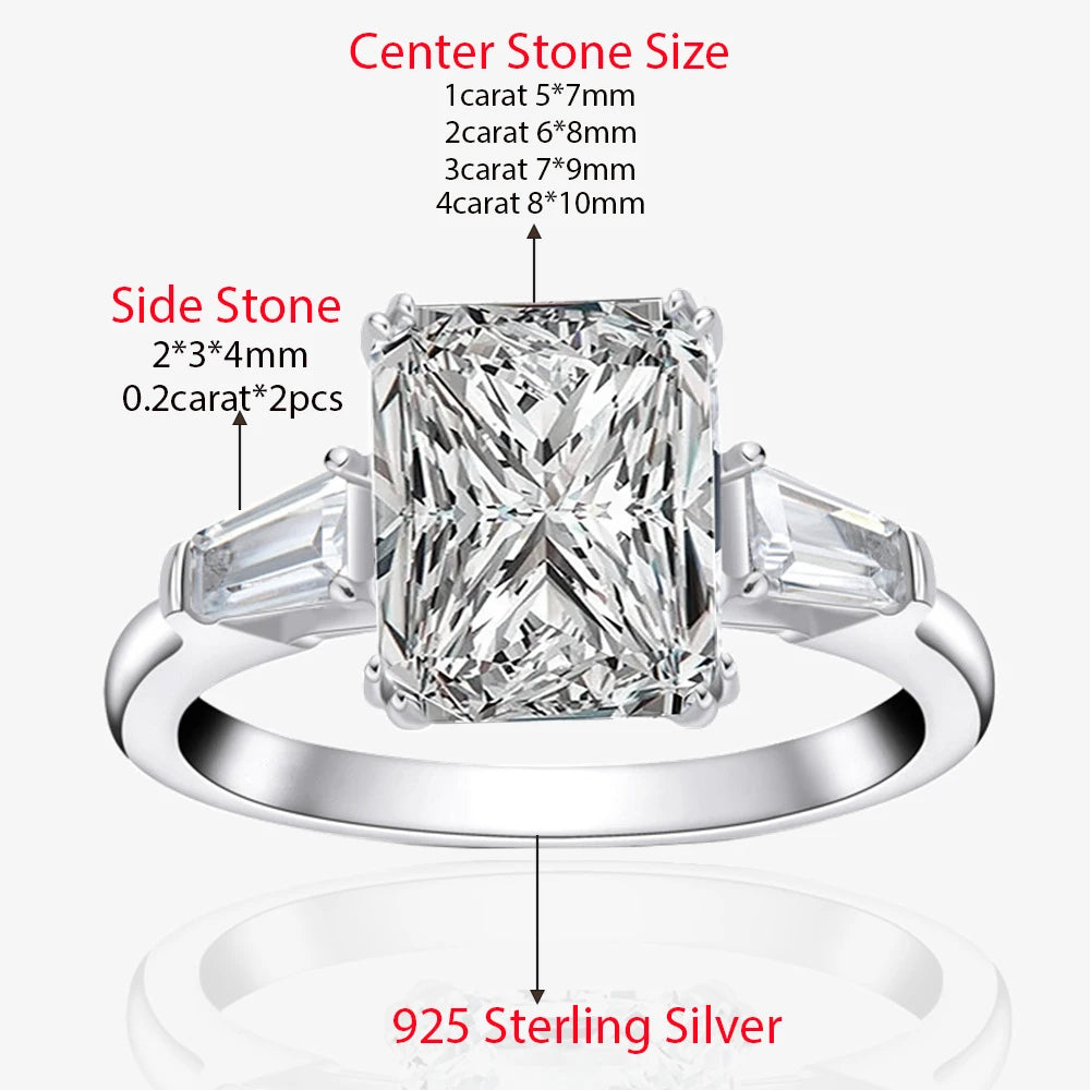 Bague Fiançailles KUTPF Moissanite 1 à 4ct Taille Radiant ou Émeraude Argent 925 Certifiée – CLEVI Paris