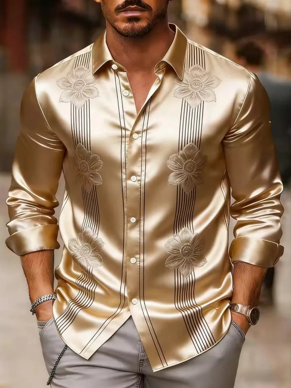 Chemise homme en satin à motifs imprimés – CLEVI Paris