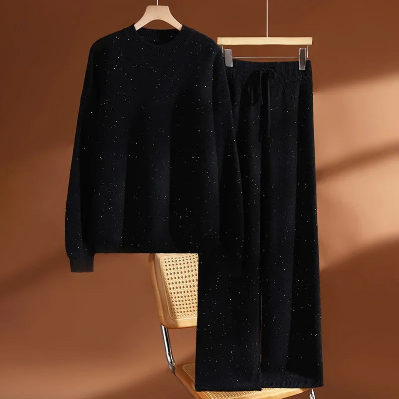 Ensemble femme pull et pantalon large en laine – CLEVI Paris