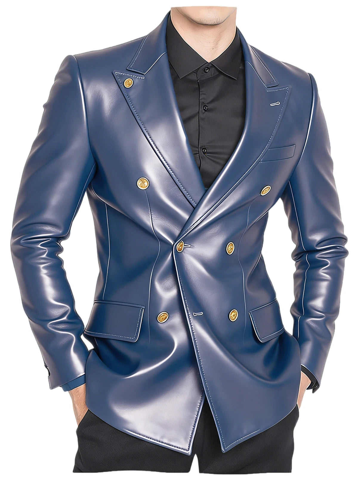 Blazer homme croisé en similicuir brillant – CLEVI Paris
