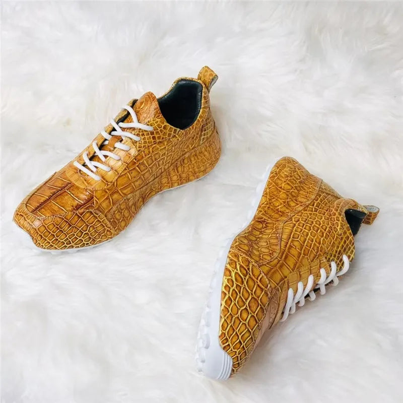 Sneakers Mi-Montantes Cuir Croco Or Peint Main Homme