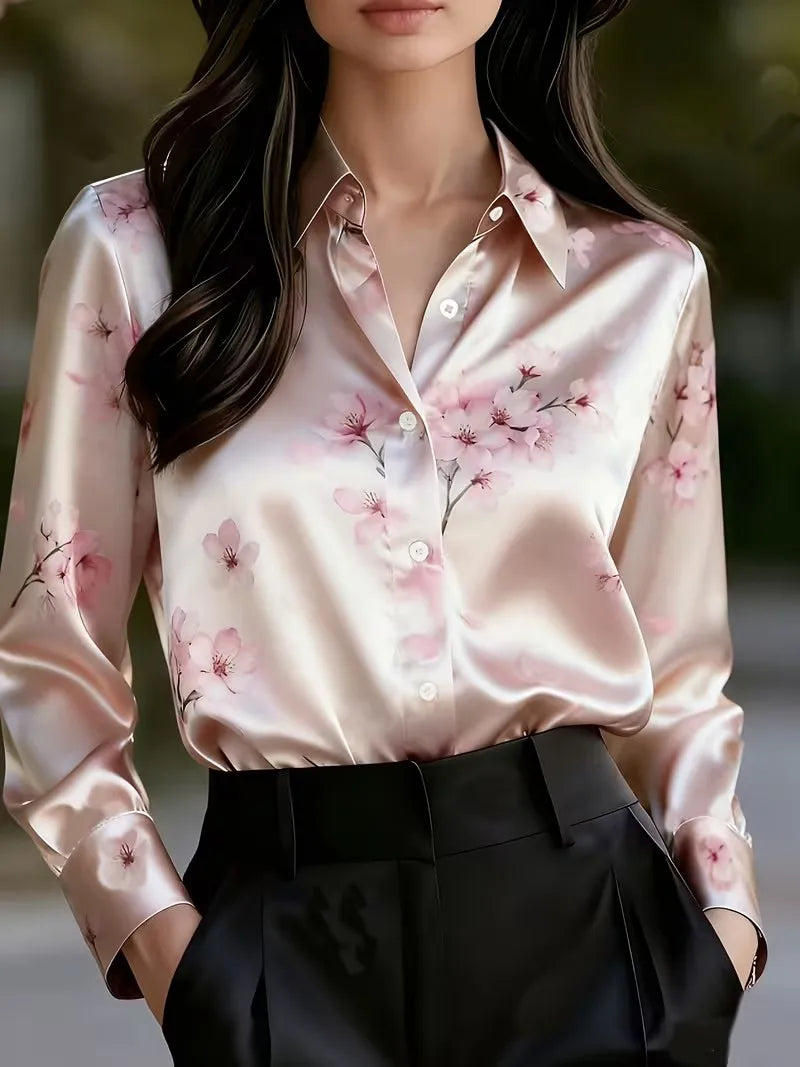 Chemise Femme Satinée à Motif Abstrait Doré – CLEVI Paris