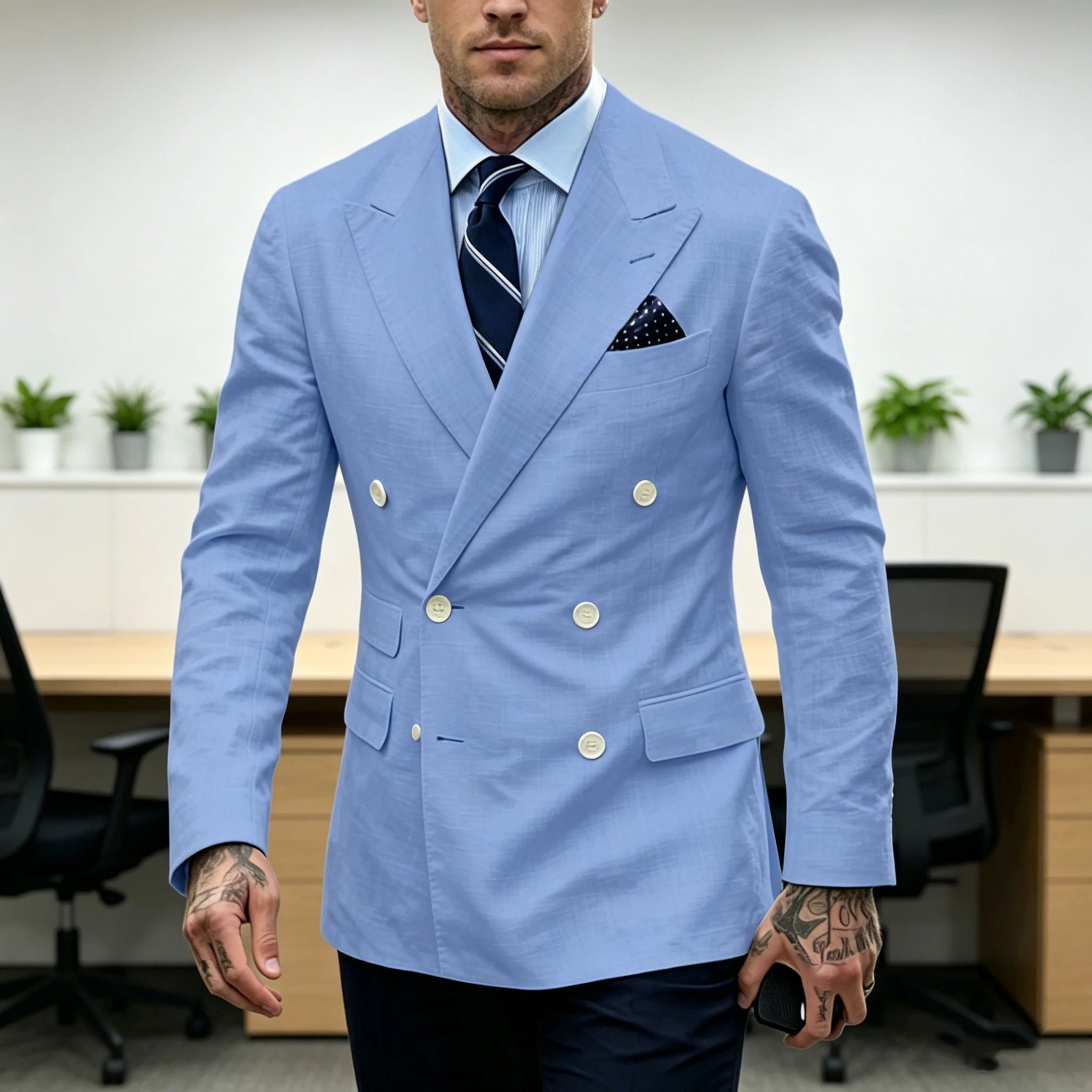 Blazer Homme Double Boutonnage Slim Fit Lin – CLEVI Paris