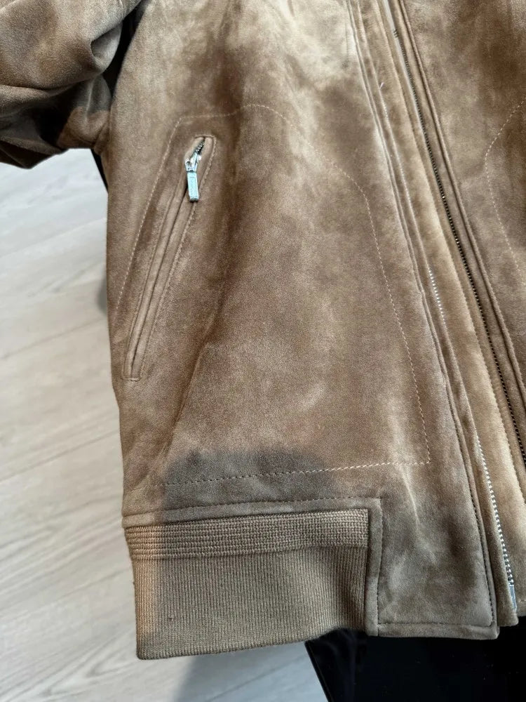 Veste homme en cuir et daim à col montant – CLEVI Paris
