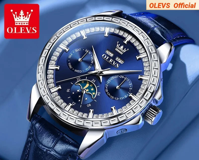 OLEVS 6695 Montre Homme Automatique Diamants Phase de Lune – CLEVI Paris