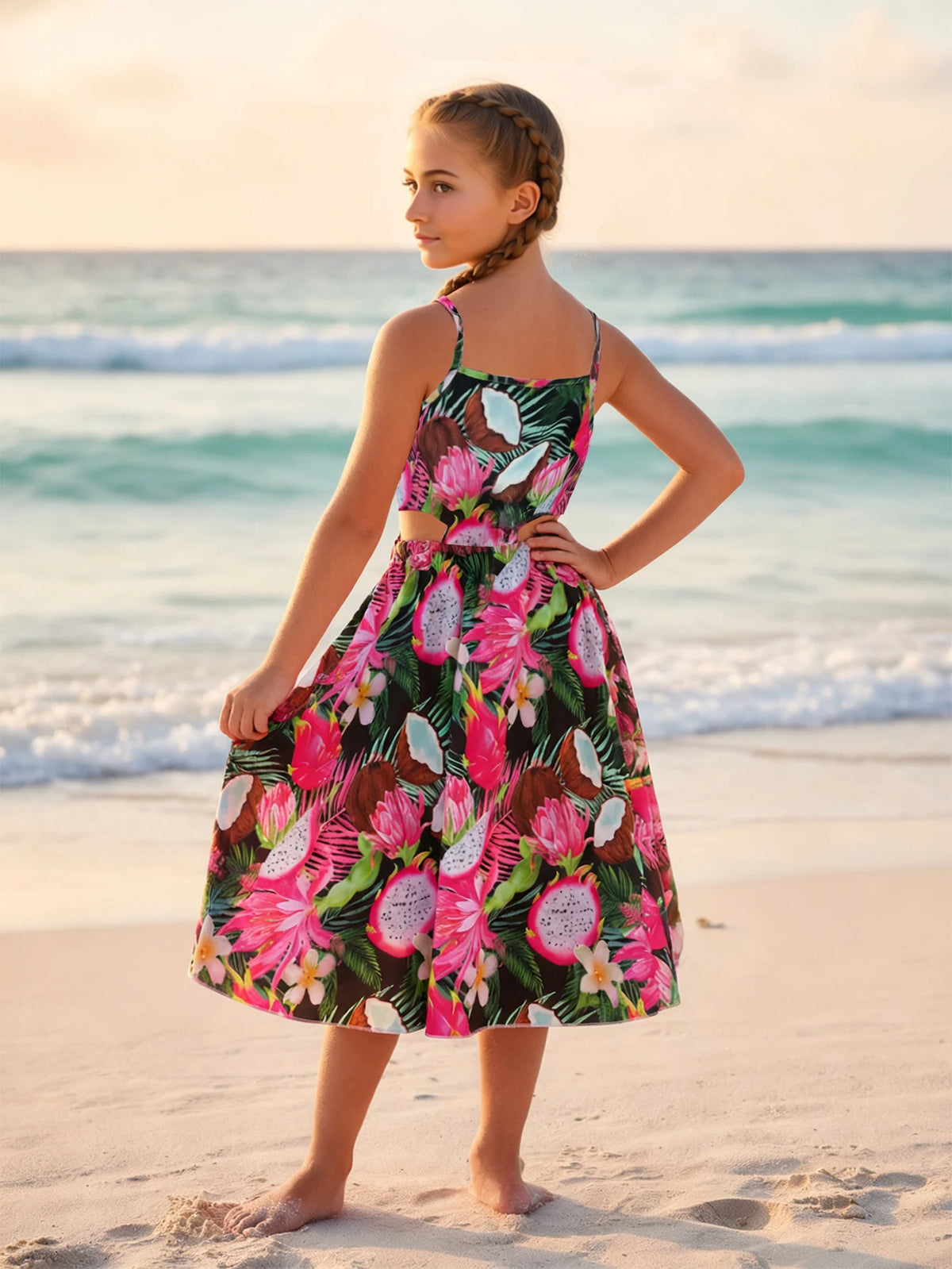 Robe fille tropicale à fines bretelles – CLEVI Paris
