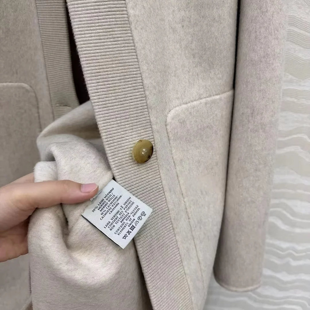 Manteau femme laine et cachemire col V – CLEVI Paris