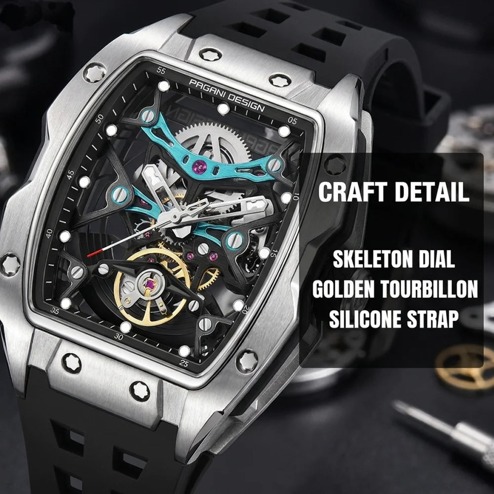 Montre Homme Automatique Squelette Tonneau Caoutchouc Pagani Design PD-YS018 – CLEVI Paris