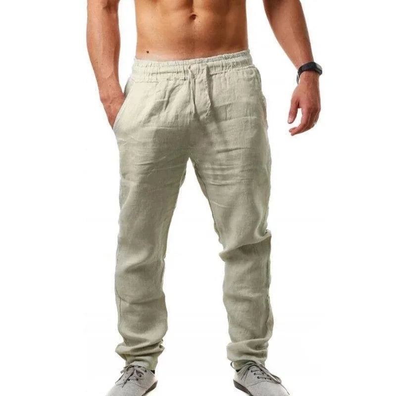 Pantalon Homme Coton Lin Coupe Droite Casual Printemps Été – CLEVI Paris
