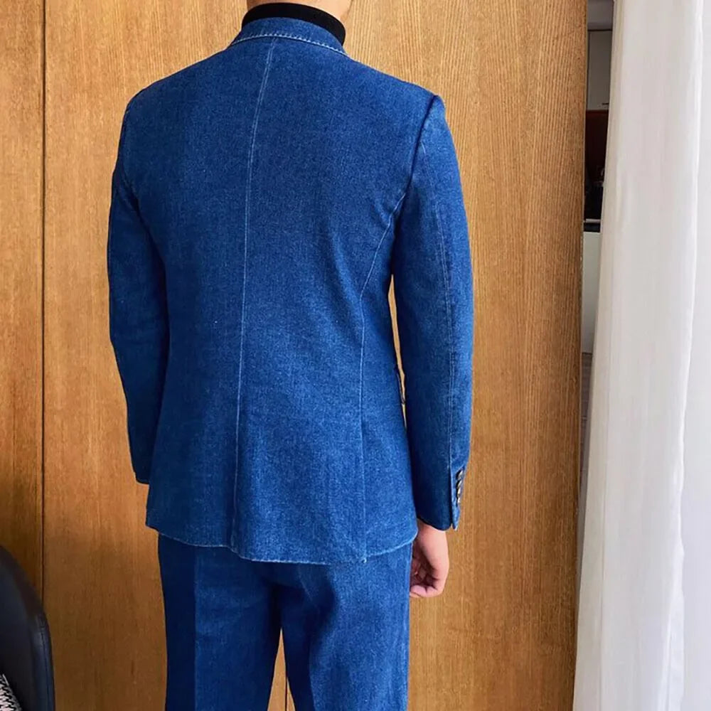 Costume homme en denim 2 pièces, double boutonnage – CLEVI Paris
