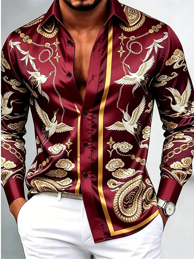 Chemise Homme Satinée Imprimée à Manches Longues – CLEVI Paris