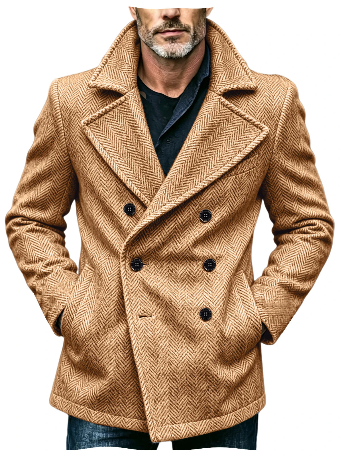 Manteau homme court à chevrons en laine mélangée – CLEVI Paris
