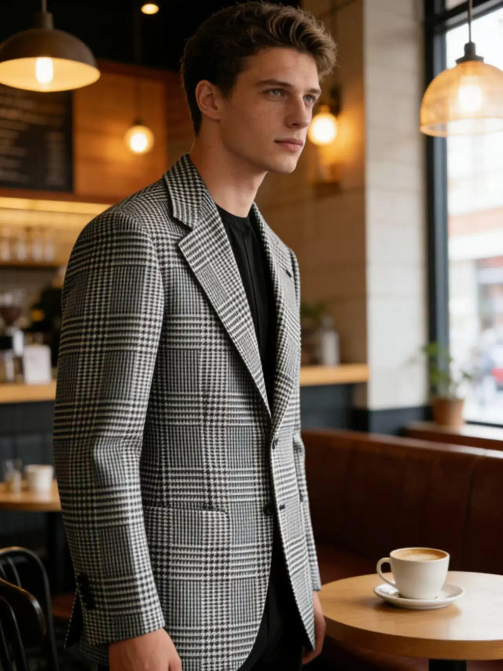 Blazer homme à carreaux en laine mélangée – CLEVI Paris