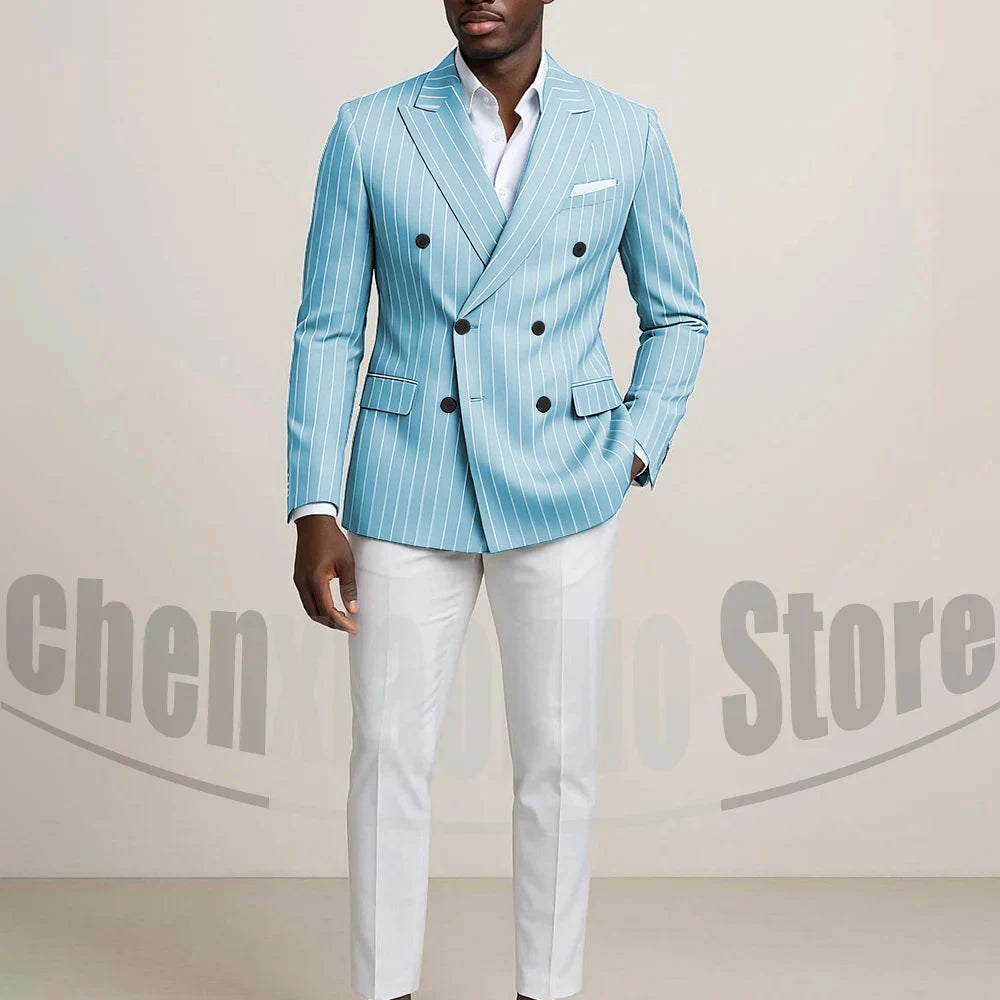 Costume Double boutonnage pour hommes avec fines rayures, tenues formelles sur mesure pour affaires, décontractées, fête, Chic, costume 2 pièces