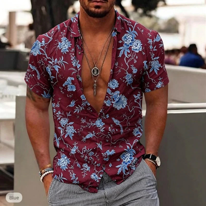 Chemise homme à motif porcelaine à manches courtes – CLEVI Paris