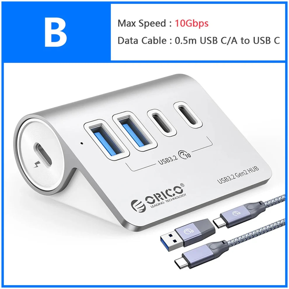 Docking Station ORICO USB-C 10Gbps 4 7 Ports PD60W Aluminium PC Mac – CLEVI Paris