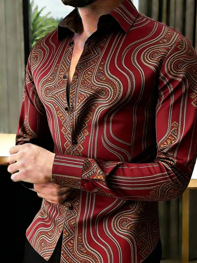 Chemise Homme Géométrique à Détail Doré – CLEVI Paris