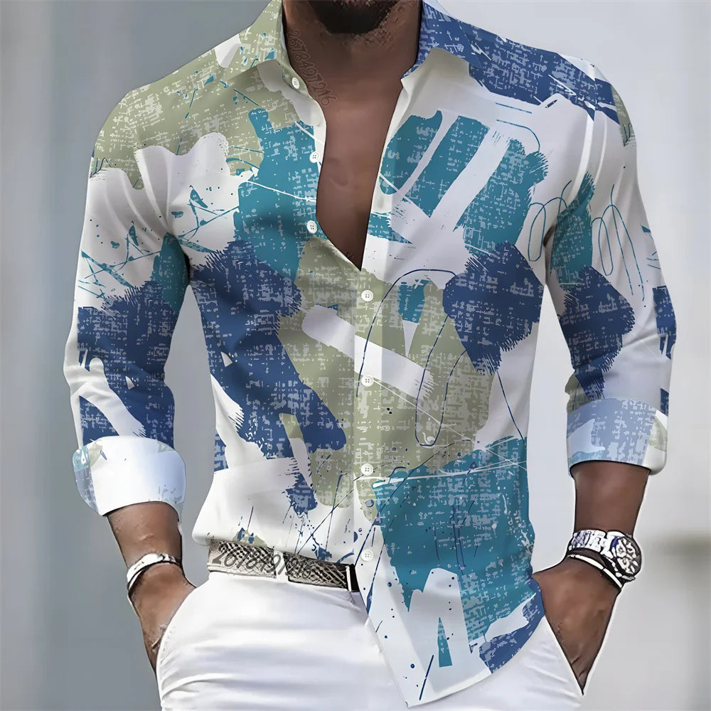 Chemise Homme Color Block à Manches Longues – CLEVI Paris