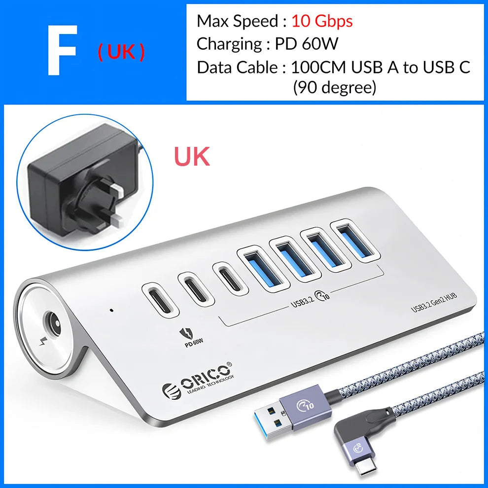 Docking Station ORICO USB-C 10Gbps 4 7 Ports PD60W Aluminium PC Mac – CLEVI Paris