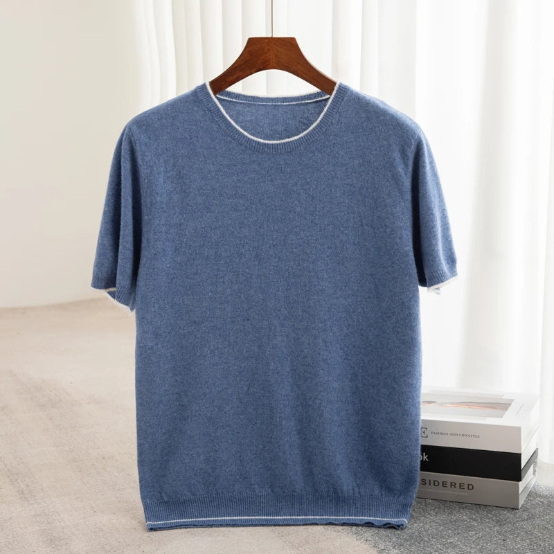 Pull Homme 100% Laine MVLYFLRT – Manches Courtes Col Rond Color Block Tricot – 6 Coloris, S à XXL – CLEVI Paris