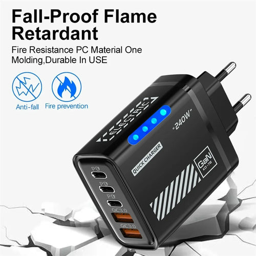 Chargeur GaN 5-en-1 USB-C 120W Quick Charge 3.0 EU US UK – CLEVI Paris