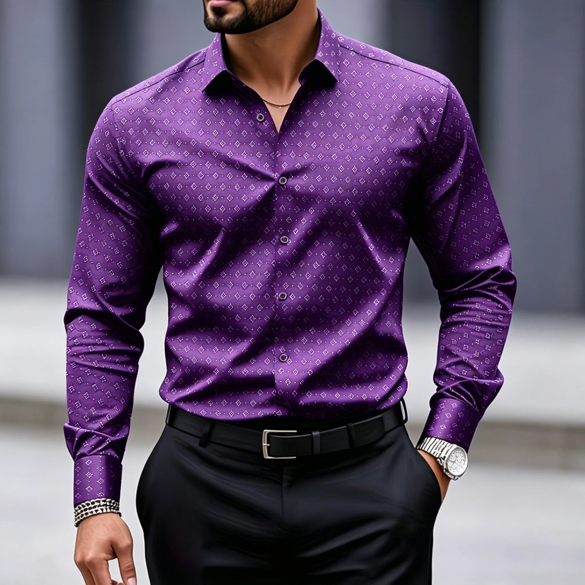 Chemise homme à pois géométriques à manches longues – CLEVI Paris