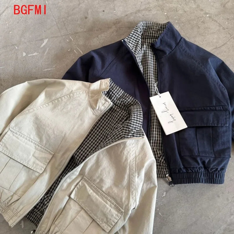 Veste réversible enfant à carreaux zippée – CLEVI Paris
