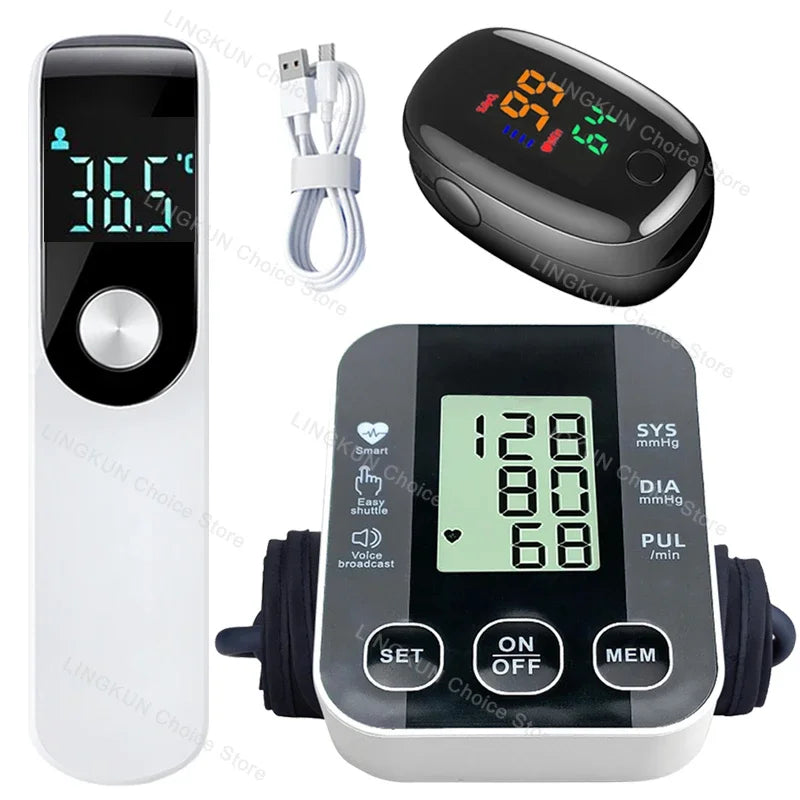 Kit Santé 3-en-1 Tensiomètre Bras Thermomètre Oxymètre Certifié CE – CLEVI Paris
