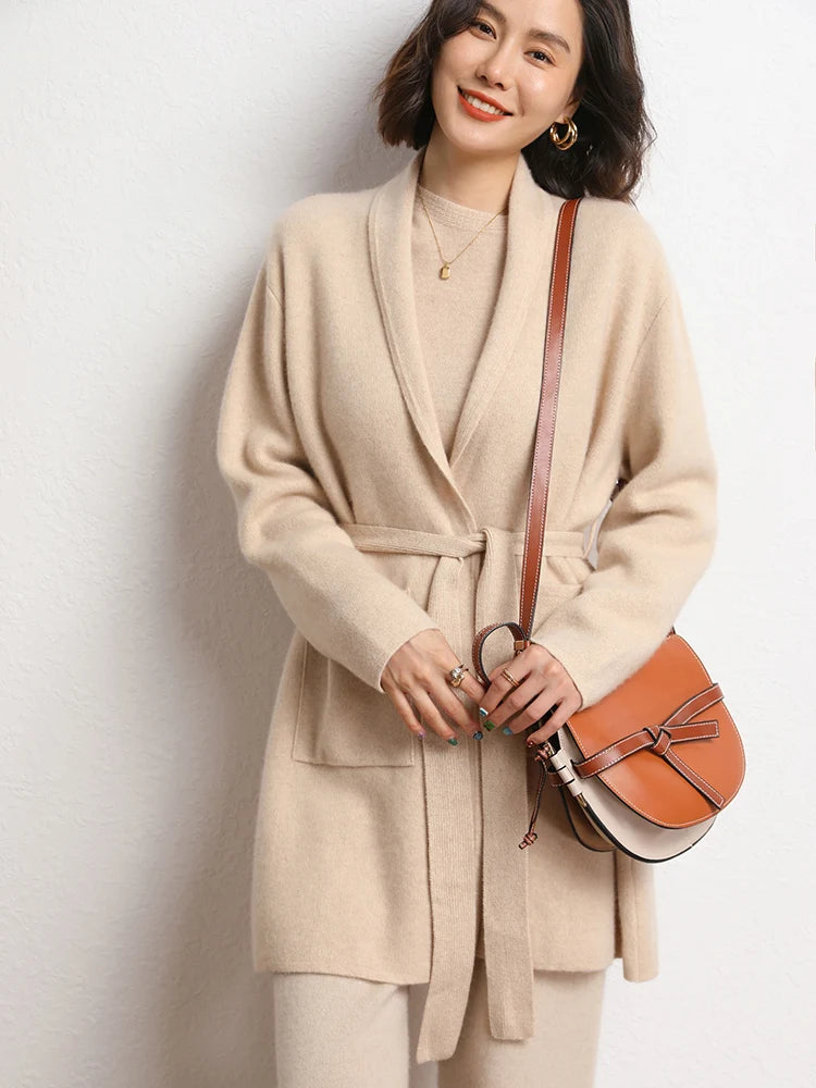 Cardigan femme en cachemire ceinturé – CLEVI Paris