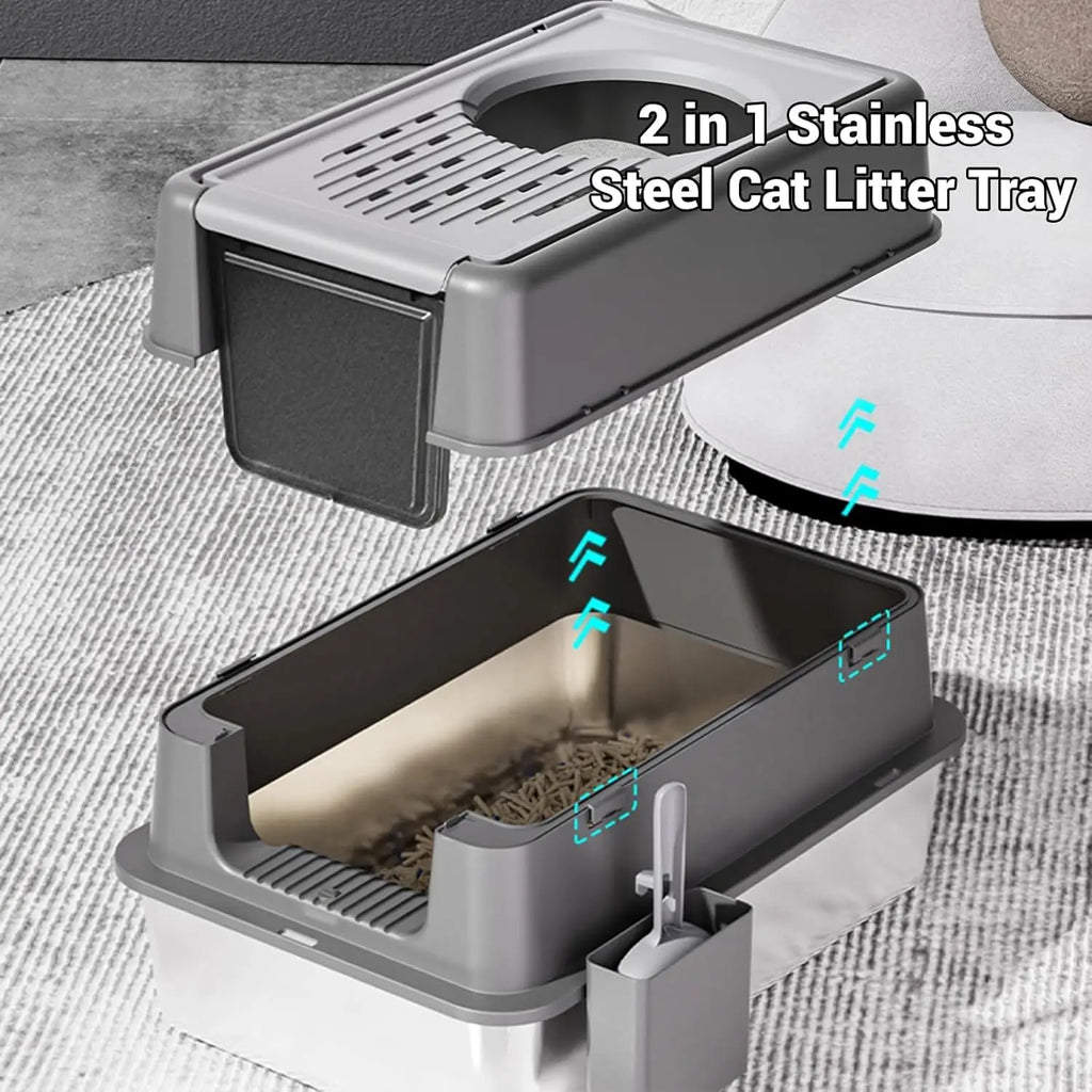 Bac à litière inox fermé extra-large – CLEVI Paris